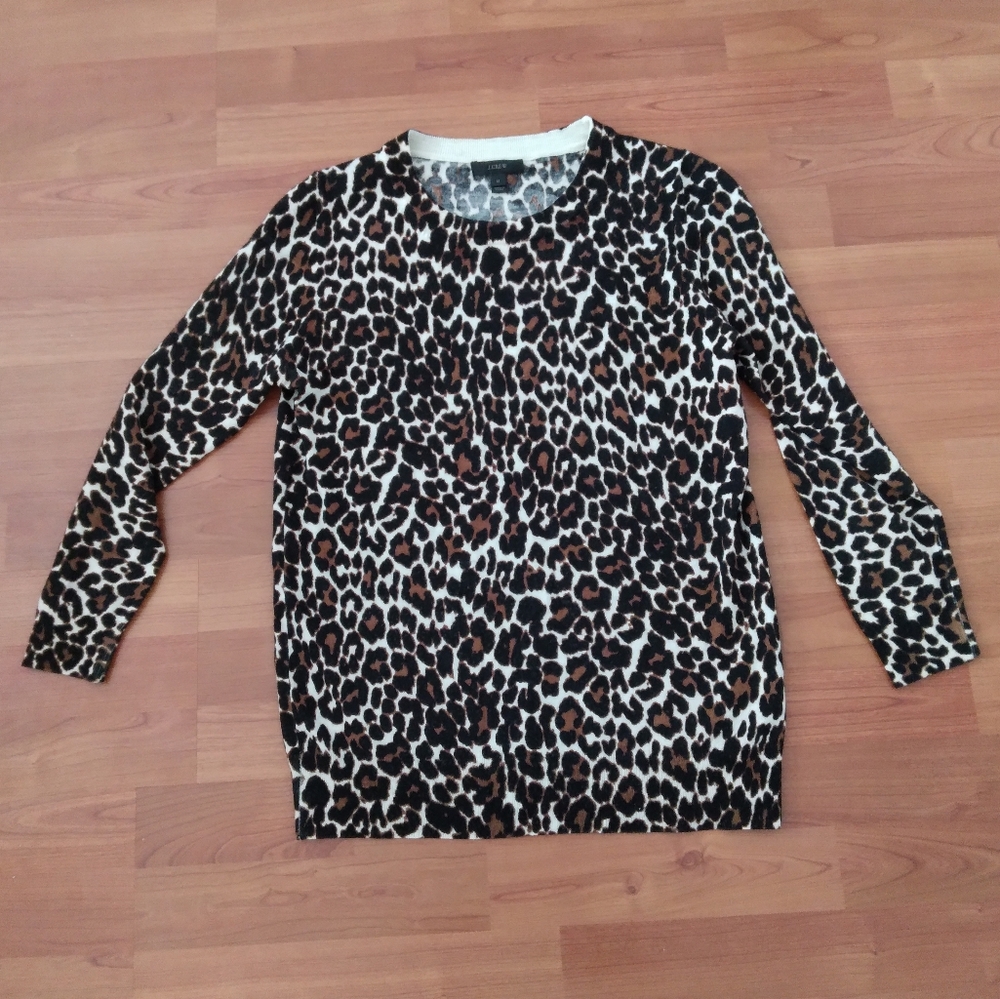 J. Crew Leopard Print Crewneck Sweater - Black, Brown, Cream